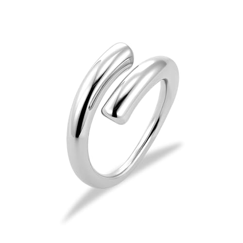 ALEXCRAFT Ringe Silber Edelstahl Verstellbare Damen Silber Ringe Frauen Chunky Silberring Verstellbar Silver Women'S Ring Bold von ALEXCRAFT