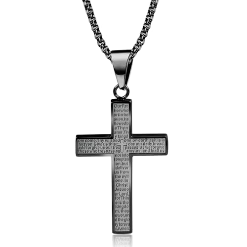 ALEXCRAFT Schwarz Kreuz Kette Herren Mens Jewellery Edelstahl Halskette mit Kreuz Anhänger mit 60cm Kette Cross Necklace von ALEXCRAFT