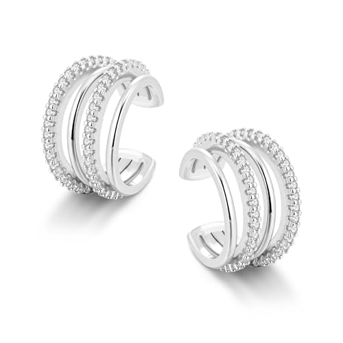 ALEXCRAFT Glitzer Ear Cuff Silber Wasserfest mit Zirkonia Ohrringe Ohr Conch Piercing Fakes klemmen Clip On Ohrringe Silber für Frauen Freundin Mama Mädchen von ALEXCRAFT
