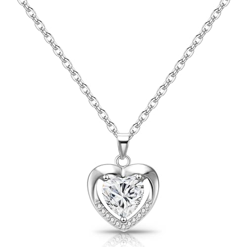 ALEXCRAFT Glitzer Kette Silber 925 Damen mit Silber Anhänger Herz Zirkonia Halskette Modeschmuck für Sie Frauen Freundin Mama Kette Länge 45+5cm von ALEXCRAFT