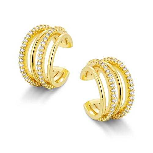 ALEXCRAFT Glitzer Ohrklemme Ear Cuff Gold Wasserfest mit Zirkonia Piercing Fakes klemmen Ohr Conch Clip On Ohrringe Gold für Frauen Freundin Mama Mädchen von ALEXCRAFT