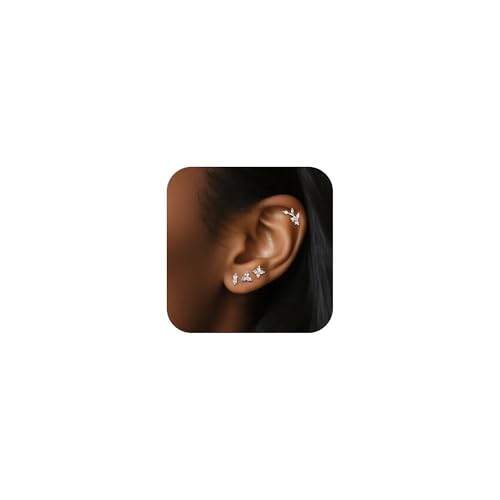 ALEXCRAFT Ohrstecker Silber 925 Damen Post Helix Piercings Silber Ohrringe Damen Schmuckset Tragus Piercing Ohr Chirurgenstahl Silver Set Earrings For Women Mit Glitzer von ALEXCRAFT
