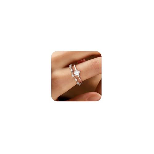 ALEXCRAFT Glitzer Ringe Silber 925 Stern Damen mit Zirkonia Verstellbar Schmuck für Frauen Freundin Mama Engagement Promise Ring Schmuck von ALEXCRAFT