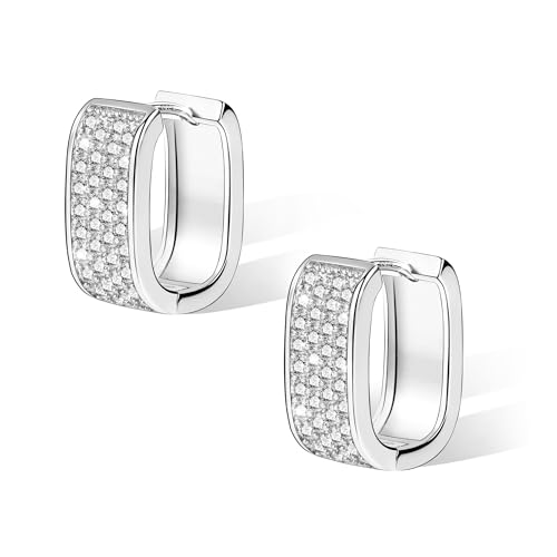 ALEXCRAFT Glitzer Zirkonia Ohrringe Silber 925 Creolen Eckig Damen U Shape Chunky Silver Hoop Earrings für Frauen Freundin Mama Mädchen von ALEXCRAFT
