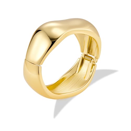 ALEXCRAFT Gold Armband Damen Herren, Chunky Unregelmäßige Armreif Offenes Klobiges Design Armband Poliertes Breiten Arm Manschette Minimalist Chunky Armreif für Frauen Männer von ALEXCRAFT