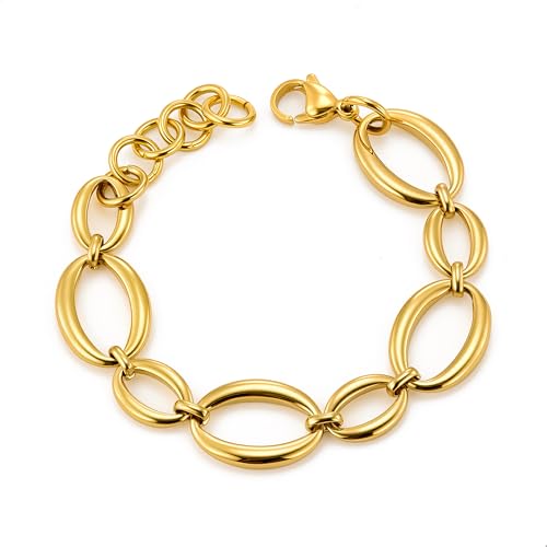 ALEXCRAFT Gold Damen Armband, Verstellbare Damenarmband mit Ovalen Gliedern Klassische Verstellbare Chunky Armbänder Hip Hop Klobiges Armbänder Schmuck Geschenke Für Frauen Und Mädchen von ALEXCRAFT