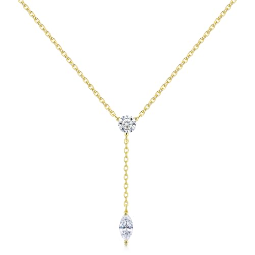 ALEXCRAFT Gold Halskette für Damen, Glänzende Zirkon Anhänger Verstellbares Halsketten Stilvolle Schicke Halskette mit Solitär Diamant Halsketten Charm Kette Schmuck für Hochzeitsfeiern von ALEXCRAFT