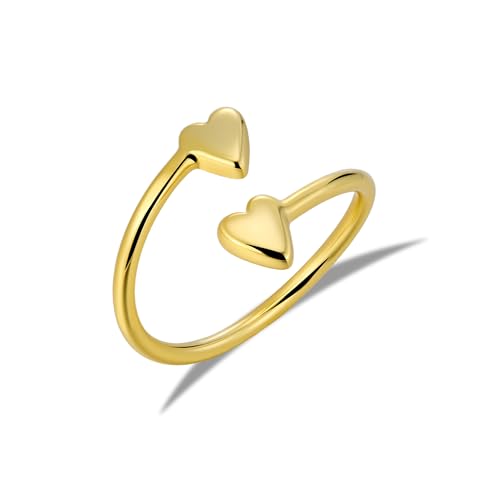 ALEXCRAFT Gold Herzring für Damen Herren, Offene Finger Ringe Verstellbar Daumen Stapelbar Dünner Ring Offene Knuckle Ring Hypoallergen 6-8 Size für Frauen von ALEXCRAFT