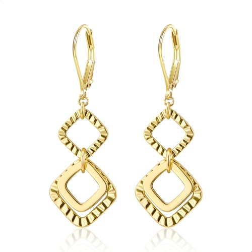 ALEXCRAFT Gold Ohrringe Damen, Hängende Ohrringe Hypoallergen Lange Ohrring mit Geometrischer Anhänger Drop Ohrring HängendOhrringe Schmuck für Damen Mädchen von ALEXCRAFT