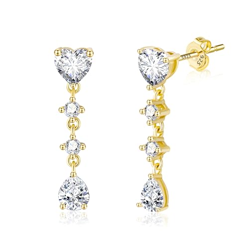 ALEXCRAFT Gold Ohrringe Damen Hängende Ohrringe mit Zirkonia Kristall Lange Hängende Ohrring Wedding Drop Ohrring Damen Ohrstecker Schmuck für Damen Mädchen von ALEXCRAFT