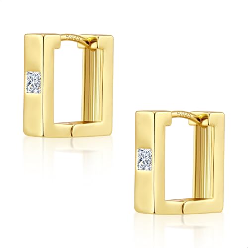 ALEXCRAFT Gold Ohrringe Eckige Creolen, 14K Vergoldete Ohrring Rechteckige Kleine Creolen mit Zirkonia Leichte Breit Dick Klobige Creole Eckig Klein Golden Huggie Chunky-Ohrringe von ALEXCRAFT