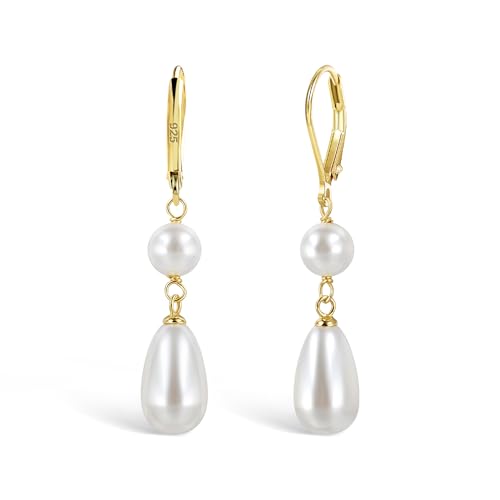 ALEXCRAFT Gold Ohrringe Perlen für Damen, Französische Ohrringe mit Perlen Anhänger Lange Ohrhänger Tropfenohrringe Hängende Ohrring mit Perlen für Damen Frauen von ALEXCRAFT