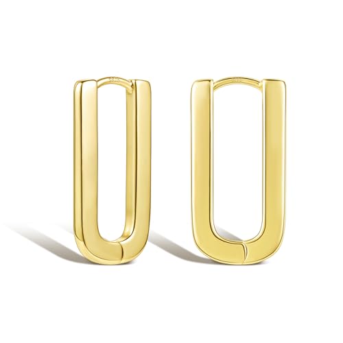 ALEXCRAFT Gold Ohrringe Rechteckige Creolen Damen, 14 Karat Vergoldet Ohrringe Silber 925 Creolen Groß Ohrringe Eckige Klein Huggie Creolen Gold Knorpel Ohrringe Mittelgroße Creolen 25mm Damen Frauen von ALEXCRAFT