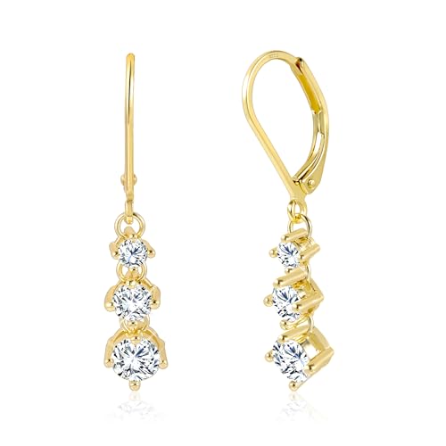 ALEXCRAFT Gold Ohrringe für Damen, Lange Hängende Ohrringe Hypoallergen 14K Vergoldet Französische Ohrringe Creolen mit Anhänger Zirkon Stein Strass Ohrhänger Glitzer Tropfenohrringe Lange Damen von ALEXCRAFT