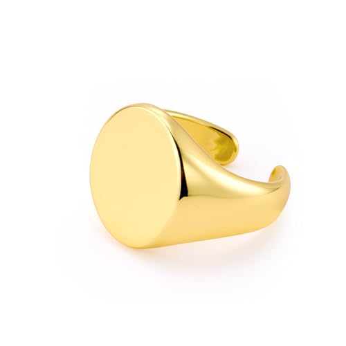ALEXCRAFT Gold Ringe Damen, 14K Vergoldet Sterling Silber 925 Einfacher Offen Verstellbare Daumen Finger Umarmen Ringe Gold Klobig Chunky Dick Breit Ring Groß Glatter Flache Kuppel Ring Damen Frauen von ALEXCRAFT