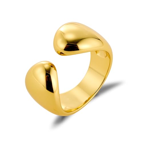 ALEXCRAFT Gold Ringe Damen, Chunky Ringe Verstellbar Offen Wasserfest Freundin Temperament Persönlichkeit Ring Mama Engagement Promise Verstellbar Ring Schmuck für Damen Frauen von ALEXCRAFT