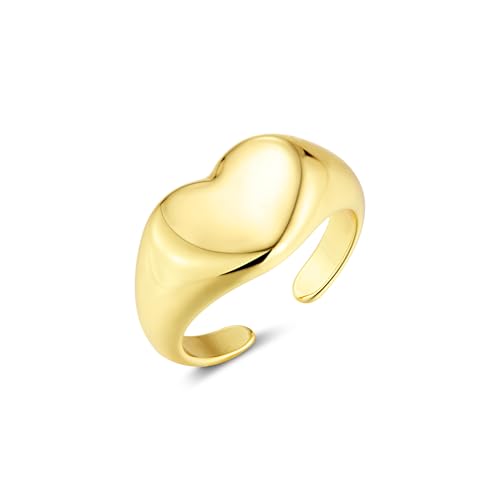 ALEXCRAFT Gold Ringe Herz Damen, Vergoldet Sterling Silber 925 Einfacher Offen Verstellbare Daumen Finger Umarmen Ringe Gold Klobig Chunky Dick Breit Ring Groß Glatter Herz Ring Golden Damen Frauen von ALEXCRAFT
