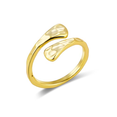 ALEXCRAFT Gold Ringe für Damen, 14K Vergoldet Ringe Einfacher Offen Verstellbare RingeGolden Glatter Kleine Ring Verlobungsring Eheringe Daumen Finger Gold Unisex Damen Herren Schmuck von ALEXCRAFT