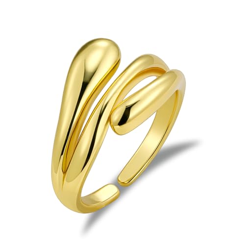 ALEXCRAFT Gold Ringe für Damen Herren, Hypoallergen Sterling Silber 925 Vergoldet Einfacher Offen Verstellbare Ring Klobig Chunky Dick Groß Träne Wassertropfen Daumen Finger Umarmen Ringe Gold Damen von ALEXCRAFT