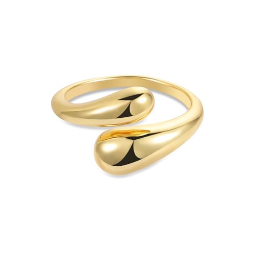 ALEXCRAFT Gold Ringe für Damen Herren, Hypoallergen Sterling Silber 925 Vergoldet Einfacher Offen Verstellbare Ringe Klobig Chunky Dick Groß Träne Wassertropfen Daumen Finger Umarmen Ringe Gold Damen von ALEXCRAFT