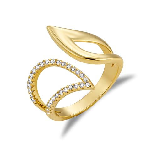 ALEXCRAFT Gold Ringe für Damen Herren, Offene Finger Ringe mit Zirkon Verstellbar Daumen Stapelbar Dünner Ring Offene Knuckle Ring 6-8 Size für Frauen Männer von ALEXCRAFT