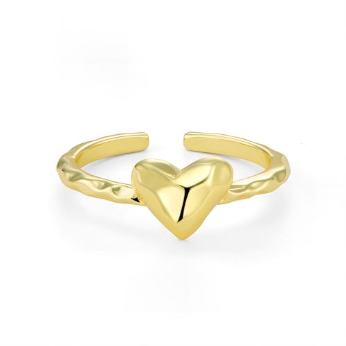 ALEXCRAFT Hammered Ringe Gold Herz Damen Verstellbar Schmuck für Frauen Freundin Mama Engagement Promise Ring Schmuck von ALEXCRAFT
