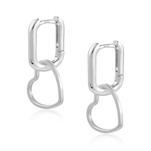 ALEXCRAFT Eckige Herz Creolen Ohrringe Silber 925 Hängend Damen Geschenk für Frauen Freundin Mama Mädchen von ALEXCRAFT