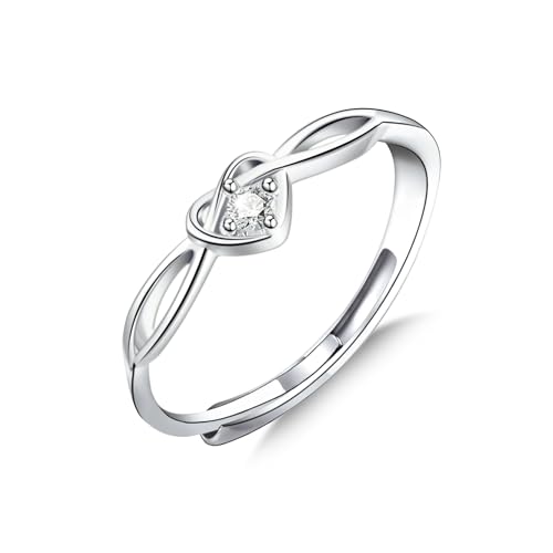 ALEXCRAFT Herz Glitzer Ringe Silber Damen mit Zirkonia Verstellbar Schmuck für Frauen Freundin Mama Engagement Promise Ring Schmuck von ALEXCRAFT