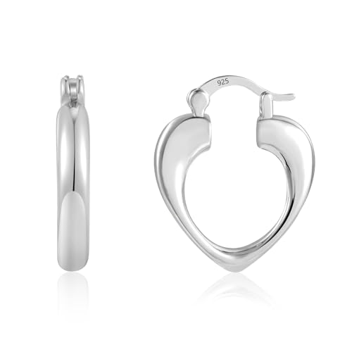ALEXCRAFT Herz Ohrringe Silber 925 Damen Klein Creolen Breit Silber für Damen Geschenk für Frauen Freundin Mama Mädchen von ALEXCRAFT
