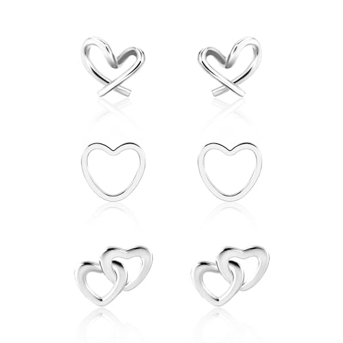 ALEXCRAFT Ohrstecker Silber 925 Herz Ohrringe Set Klein Damen Geschenk für Frauen Freundin Mama Mädchen 3 Paar von ALEXCRAFT