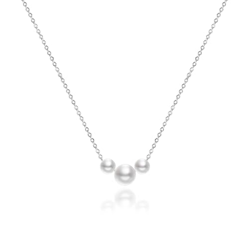 ALEXCRAFT Kette Damen Silber 925 mit Perlen Halskette Modeschmuck für Sie Frauen Freundin Mama 1.5 MM Breite Kette Länge 45+5cm von ALEXCRAFT