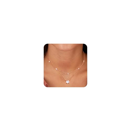 ALEXCRAFT Ketten Roségold Halskette für Damen, Verstellbares Roségold Halskette mit Kugel Zirkonia Anhänger, Doppel Layering Stapelbare Layered Kette Roségold Zweilagige Halskette Boho Schmuck Ketten ALEXCRAFT Ketten Roségold Halskette für Damen, Verstellbares Roségold Halskette mit Kugel Zirkonia Anhänger, Doppel Layering Stapelbare Layered Kette Roségold Zweilagige Halskette Boho Schmuck Ketten von ALEXCRAFT
