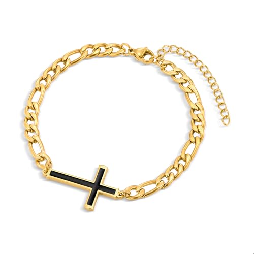 ALEXCRAFT Kreuz Armband Gold Damen Wasserfest Armkette Schmuck Verstellbare Kette Valentinstag Muttertag Geburtstags Weihnachten für Sie Frauen Freundin Mama Geschenke 17+5cm von ALEXCRAFT