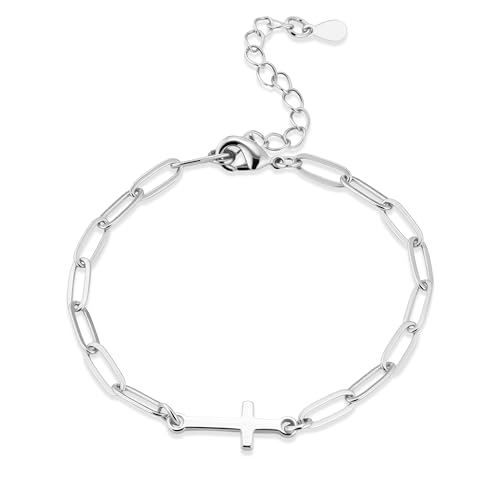 ALEXCRAFT Kreuz Armband Silber 925 Damen Armkette Schmuck Verstellbare Kette Valentinstag Muttertag Geburtstags Weihnachten für Sie Frauen Freundin Mama Geschenke 17+5cm von ALEXCRAFT