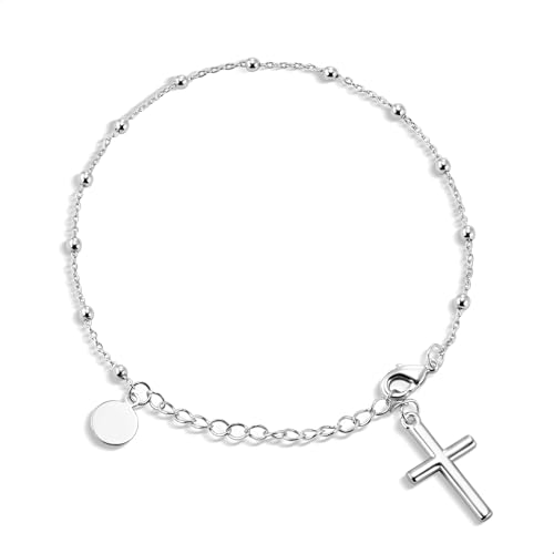 ALEXCRAFT Kreuz Armband Silber 925 Damen Verstellbare Wasserfest Armkette Schmuck Kette Valentinstag Muttertag Geburtstags Weihnachten für Sie Frauen Freundin Mama Geschenke 17+5cm von ALEXCRAFT