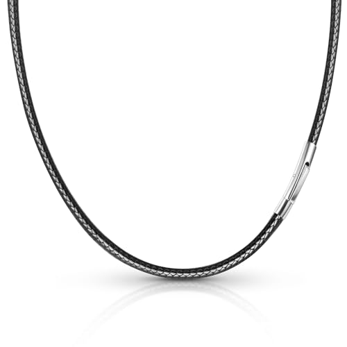 ALEXCRAFT Kunstleder Halskette Schwarz Geflochten Lederkette Lederband Damen Herren Kette für Anhänger mit Edelstahl Verschluss 2mm Breit 50cm Länge von ALEXCRAFT