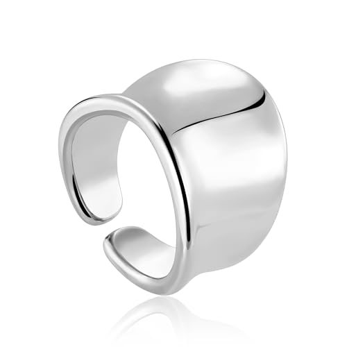 ALEXCRAFT Silber Ringe Damen, Chunky Ringe Verstellbar Offen Wasserfest Freundin Temperament Persönlichkeit Ring Mama Engagement Promise Verstellbar Ring Schmuck für Damen Frauen von ALEXCRAFT