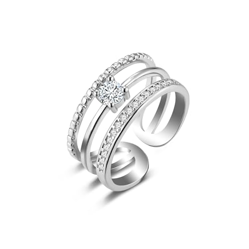 Silber 925 Ringe für Damen, Ring Wickelring verstellbar offen Zirkonia Silberringe für Frauen Verlobungsring Trauringe Hochzeitsringe Antragsring Ringe offener mehrzeiliger Ring mit Mikroeinlage von ALEXCRAFT