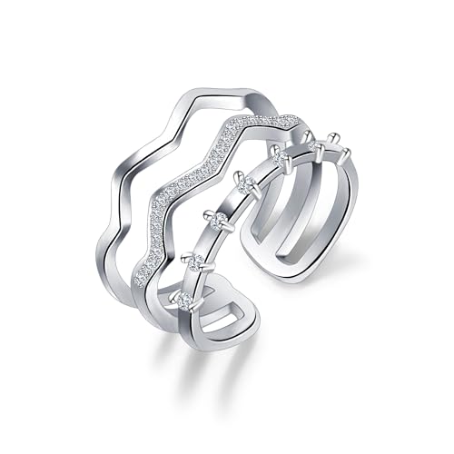 ALEXCRAFT Silber Ringe für Damen, Ring verstellbar offen Welle Zirkonia Mehreren Linien Ringe für Frauen Verlobungsring Trauringe Hochzeitsringe Antragsring Ring Silberschmuck für jeden Anlass ALEXCRAFT Silber Ringe für Damen, Ring verstellbar offen Welle Zirkonia Mehreren Linien Ringe für Frauen Verlobungsring Trauringe Hochzeitsringe Antragsring Ring Silberschmuck für jeden Anlass von ALEXCRAFT