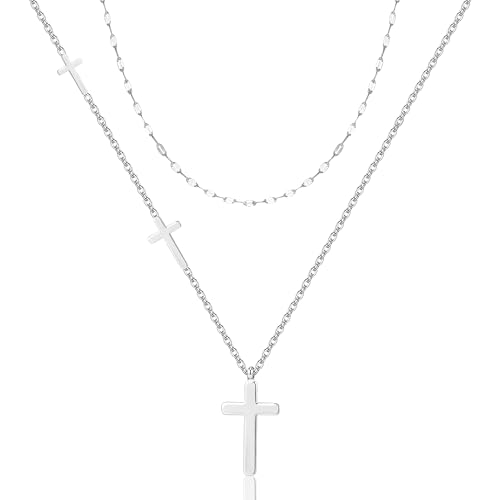 ALEXCRAFT Layered Kreuz Kette Damen Silber 925 Halskette mit Anhänger Modeschmuck für Sie Frauen Freundin Mama Kreuz Größe 12 * 23cm Kette Länge 45+5cm ALEXCRAFT Layered Kreuz Kette Damen Silber 925 Halskette mit Anhänger Modeschmuck für Sie Frauen Freundin Mama Kreuz Größe 12 * 23cm Kette Länge 45+5cm von ALEXCRAFT