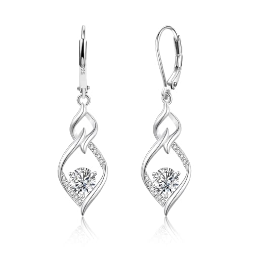 ALEXCRAFT Leaveback Drop Ohrringe Silber 925 Hängend Creolen Damen Klein mit Zirkonia Silver Dangle Earrings for Women für Frauen Freundin Mama von ALEXCRAFT