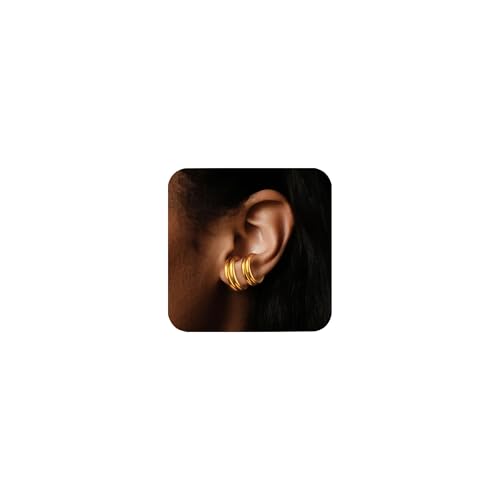 ALEXCRAFT Ear Cuff Gold Ohrklemme Helix Ohrring Conch Fake Ohrmanschette Earcuffs Creolen Chunky Edelstahl Clip On Set Climber 4 Stück von ALEXCRAFT