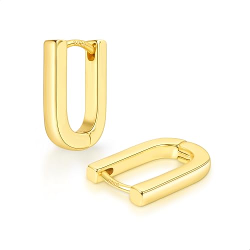 ALEXCRAFT Ohrringe Gold Creolen U Form 14K Goldene Ohrringe Damen Gold Hoop Earrings für Frauen Freundin Mama Mädchen von ALEXCRAFT