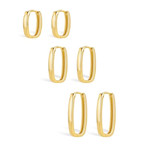 ALEXCRAFT Ohrringe Gold Eckig Creolen Set 14K U Förmige Square Hoop Earrings Goldene Ohrringe Damen für Frauen Freundin Mama Mädchen von ALEXCRAFT
