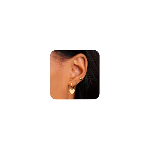 ALEXCRAFT Ohrringe Gold Herz Creolen Set 14K Goldene Ohrringe Damen Gold Hoop Earrings Set für Frauen Freundin Mama Mädchen von ALEXCRAFT