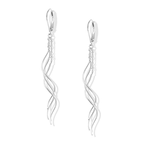 ALEXCRAFT Ohrringe Silber 925 Hängend für Damen, Silber 925 Ohrstecker mit Lange Kette Ohrringe kleine Tropfenkette Quasten Welle, Ohrhänger Silber Boho Wassertropfen Damen Frauen Hochzeit von ALEXCRAFT