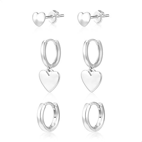 ALEXCRAFT Ohrringe Silber 925 Herz Creolen Set Silver Hoop Earrings Set für Frauen Freundin Mama Mädchen von ALEXCRAFT