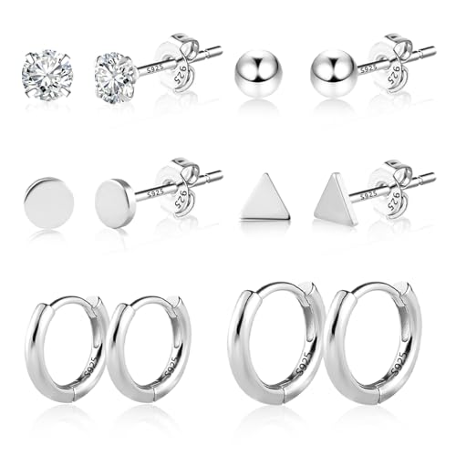 ALEXCRAFT Ohrstecker Set Ohrringe Silber 925 Creolen Klein Damen Geschenk für Frauen Freundin Mama Mädchen 6 Paar von ALEXCRAFT