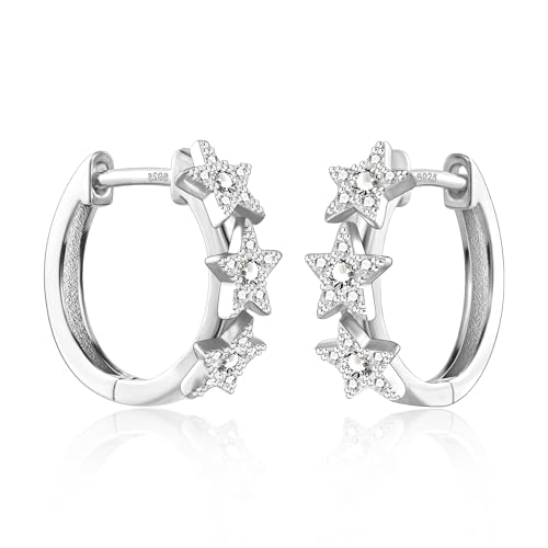 ALEXCRAFT Ohrringe Stern Creolen Silber 925 Klein Damen mit Zirkonia Geschenk für Frauen Freundin Mama Mädchen von ALEXCRAFT