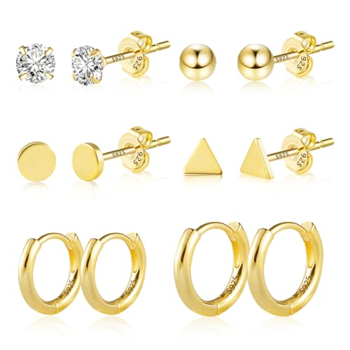 ALEXCRAFT Ohrstecker Gold Set Klein Damen Ohrringe Vergoldete Creolen Gold Geschenk für Frauen Freundin Mama Mädchen 6 Paar von ALEXCRAFT